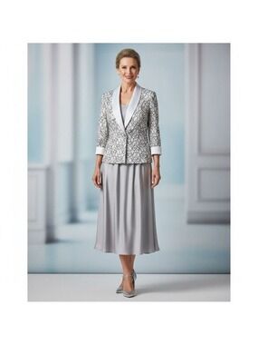 R&M Richards white and black floral lace rhinestone blazer with white collar 18W